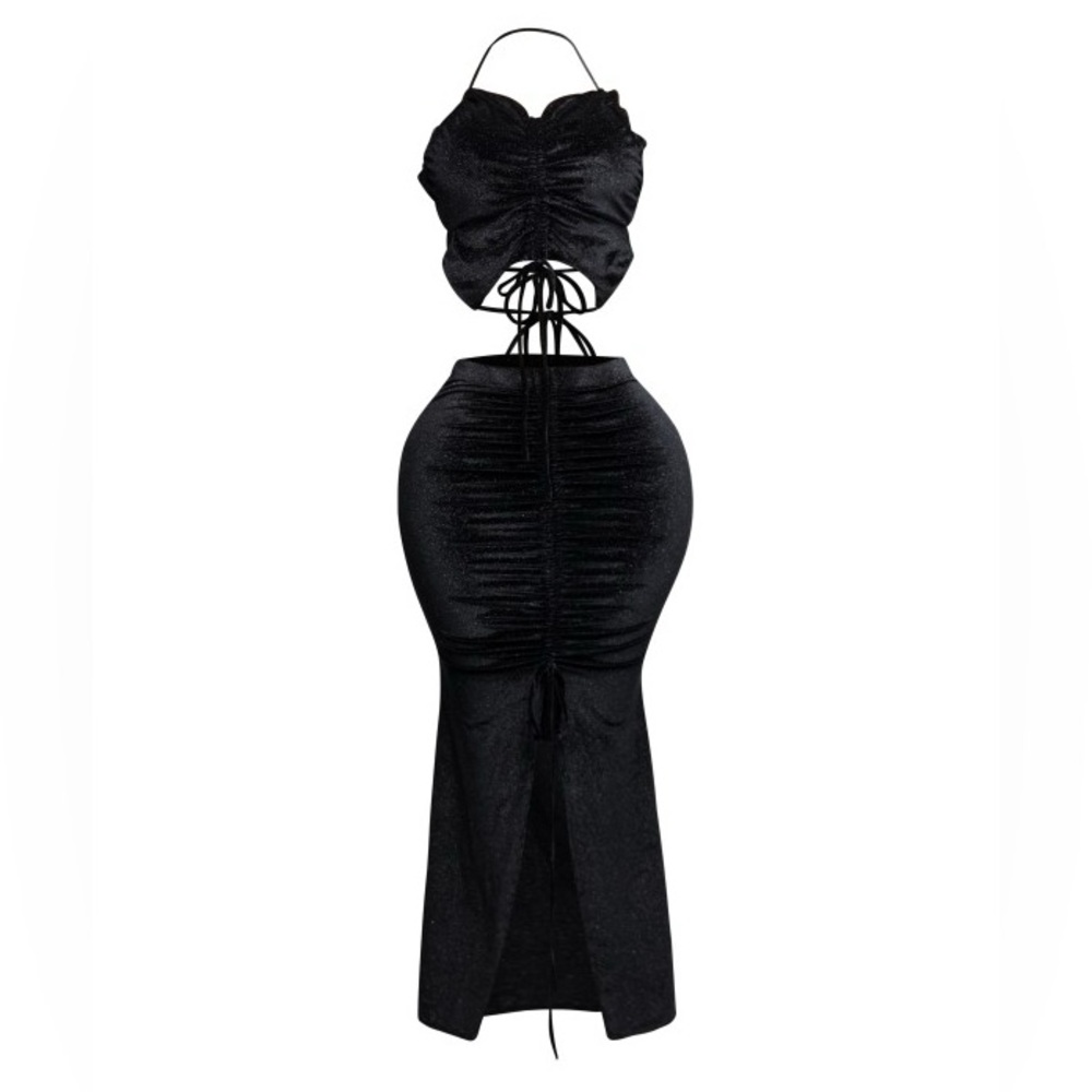 301B. Velvet Maxi Skirt Top & Bottom Set